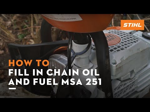 STIHL MS 251 | How to fill up chain oil and fuel mixture | Instruction